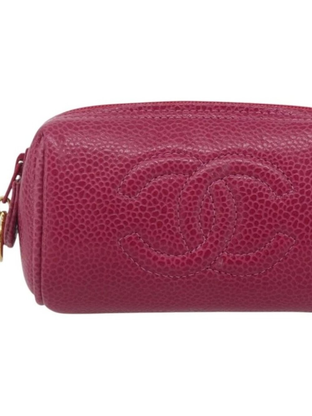 CHANEL Pouch Grained Calf Skin Pink Gold CC Auth bs35113